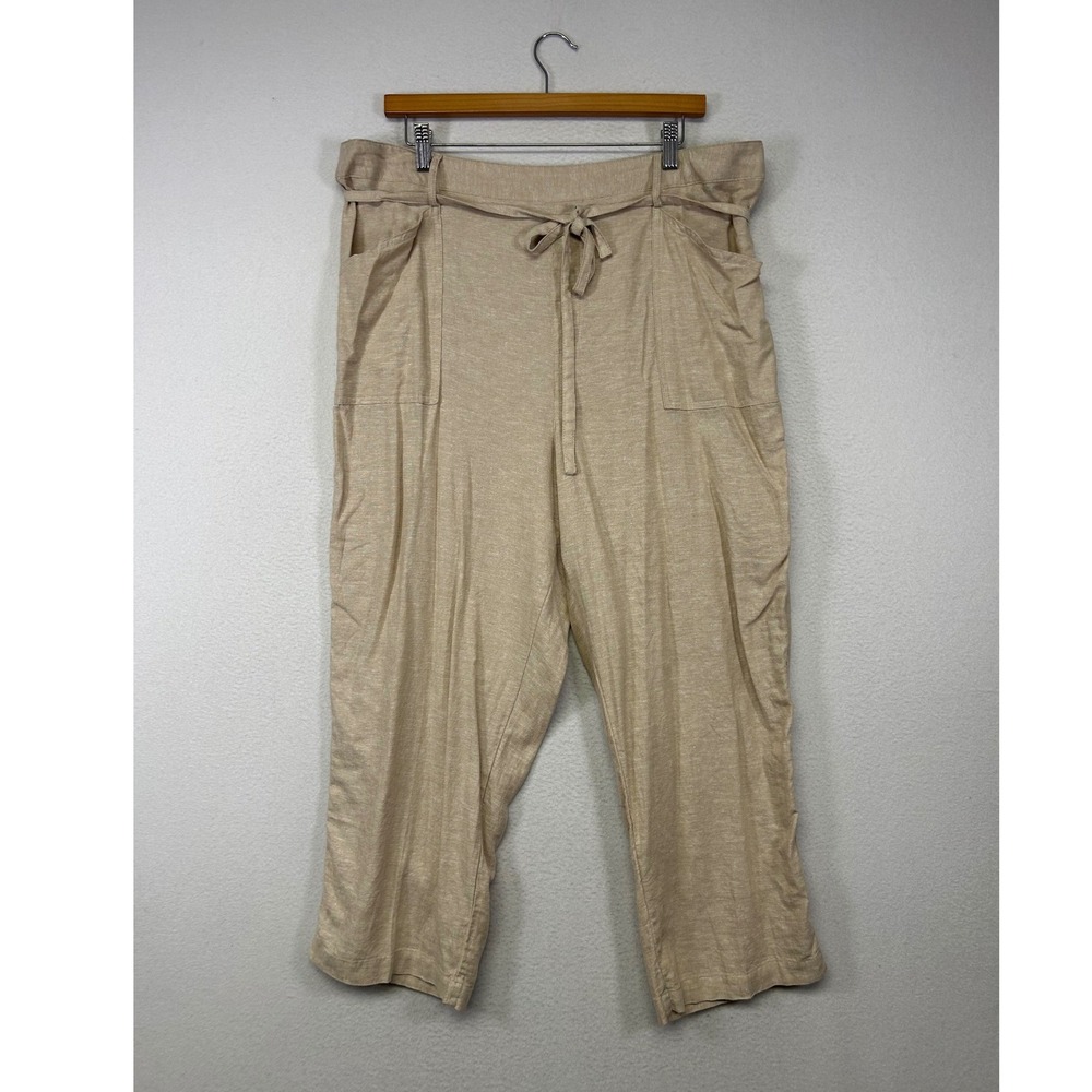 Coastal Boho Zac &‎ Rachel Women XL Beige Linen Blend Paperbag Cropped Pants